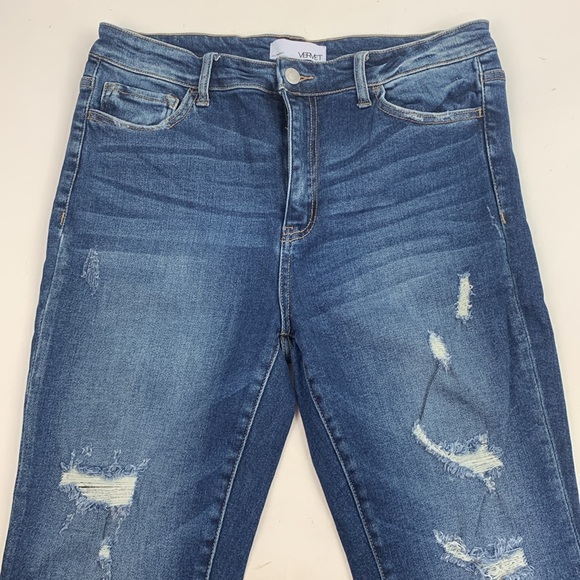 Vervet Flying Monkey distressed Dark wash Skinny Jeans Size 31 Raw hem Stretch - Picture 6 of 14